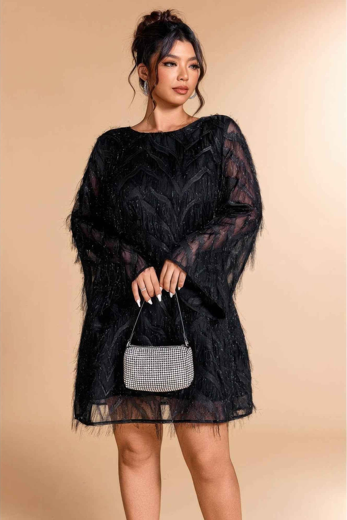 Plus Size Sequin Fringe Lace Short Dress