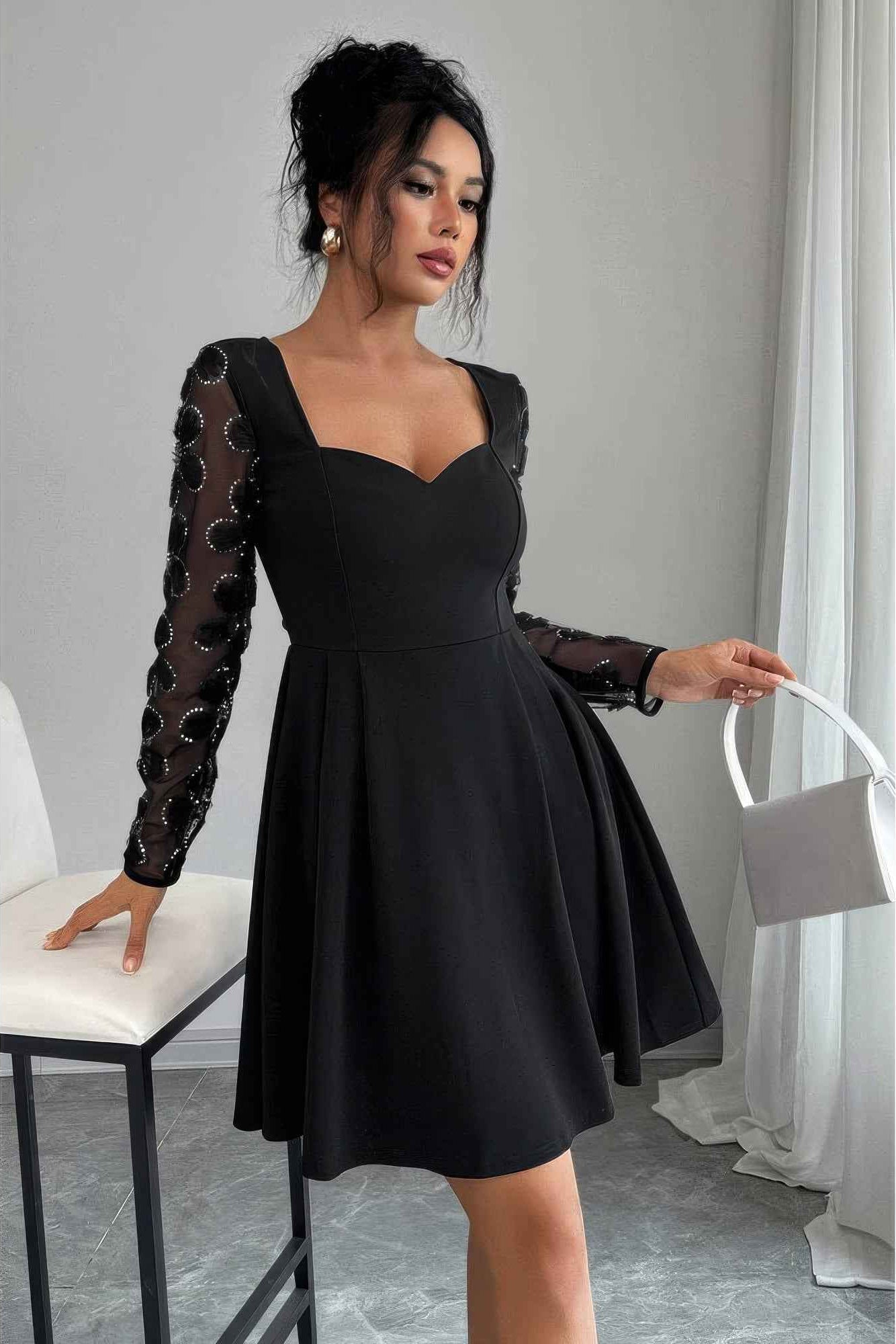 Plus Size Elegant Lace Panels Sequins Dress