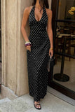 Polkadot Halter Bodycon Sleeveless Long Dress