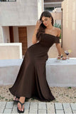 Off Shoulder Solid Backless Full Elegant Dress