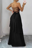 Off Shoulder Cross Back High Waist Layer Maxi Dress