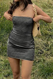Striped Textured Strapless Fitted Mini Dress