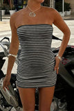 Striped Textured Strapless Fitted Mini Dress
