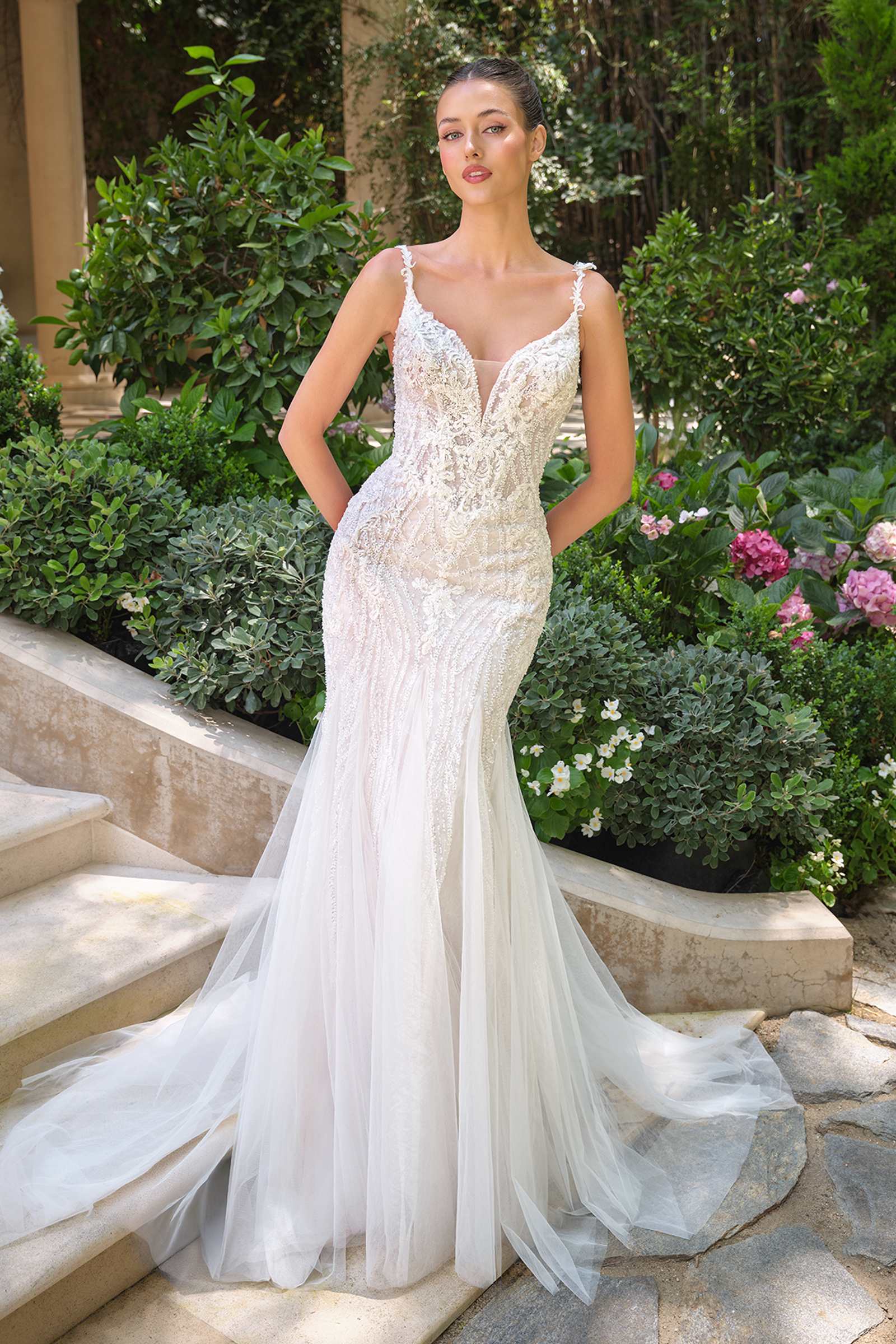 Andrea & Leo WL066 Fit and Flare Deep Illusion Wedding Gown