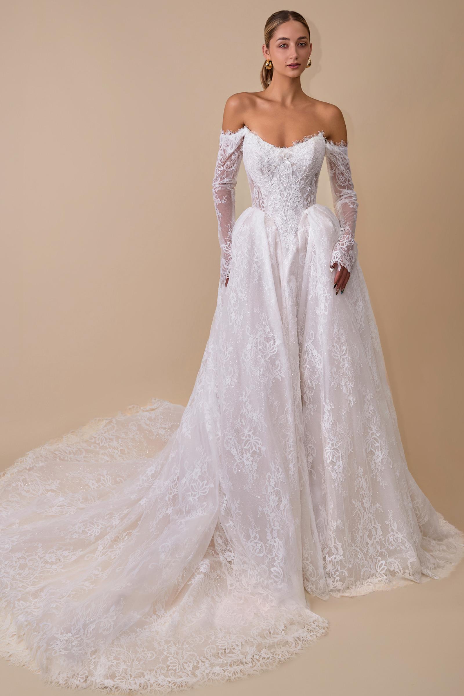 Andrea & Leo WL079 Lace Wedding Ball Gown With Long Sleeves