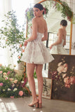 Andrea & Leo WL082 Bridal Mini A-Line Dress With Floral Applique