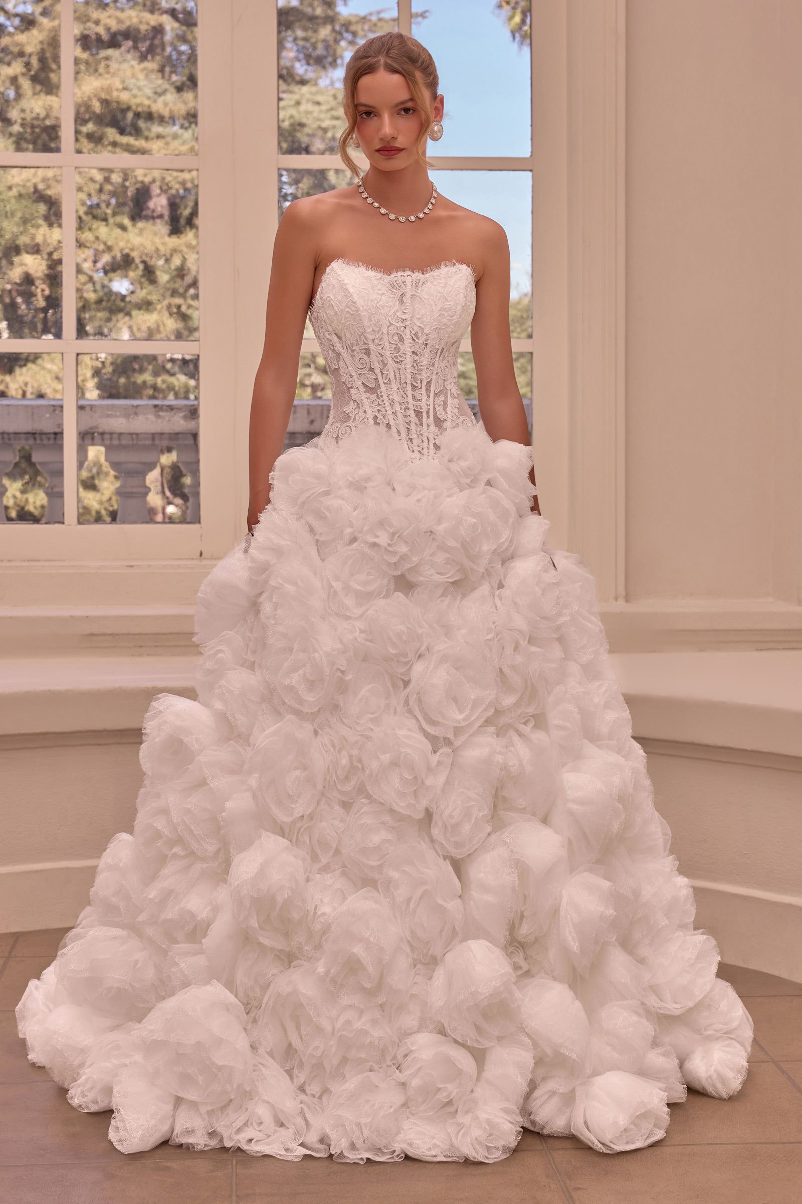 Andrea & Leo WL092 Lace Strapless Rosette Ball Gown