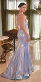 Ladivine Y034 Long Iridescent Liquid Sequin Fitted Gown