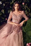 Andrea & Leo A1352 Three Quarter Sleeve Lace & Tulle Ball Gown