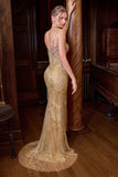 Andrea & Leo A1526 Fitted Fringe Beaded Formal Gown