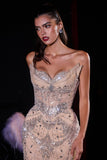 Ladivine CB175 Fitted Column Strapless Formal Gown With Overskirt