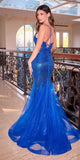 Ladivine CC4006 Long V-Neck Sequin Fitted Evening Gown