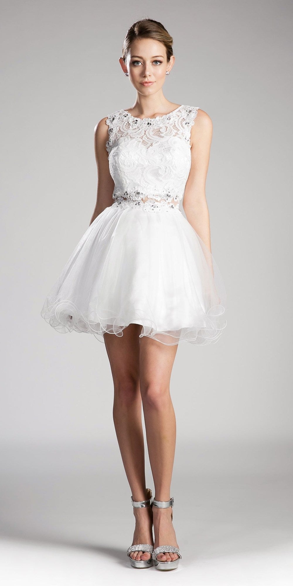 Cinderella Divine CD0117 Lace Beaded Short Dress Sleeveless
