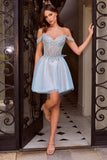 Ladivine CD0246 Off the Shoulder Tulle and Lace Short Dress