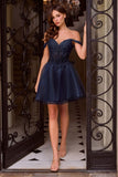 Ladivine CD0246 Off the Shoulder Tulle and Lace Short Dress