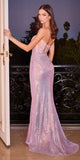 Ladivine CD3936 Long Strapless Sequin Dress With Lace Applique