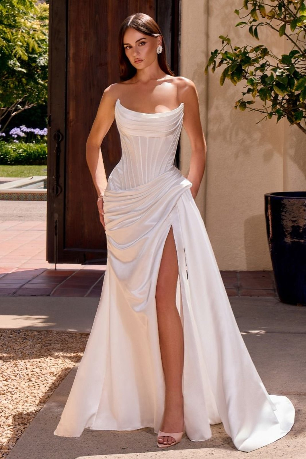 Ladivine CD636W Strapless Sheer Bodice Fitted Wedding Gown