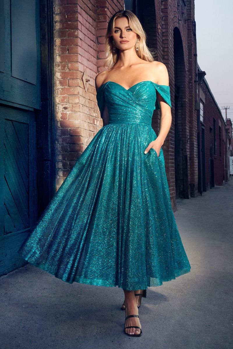 Emerald green top tea length dress