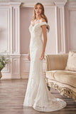 Cinderella Divine CD929 Fitted Off The Shoulder Bridal Gown Floral Lace Applique