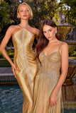 Ladivine CDS576 Gold Beaded Corset A-Line Prom & Formal Gown