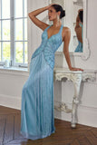 Ladivine CDS577 A-Line Fringe Gown With Embellished Halter Bodice