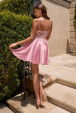 Ladivine CH2613 Glitter Mini Short fit and Flare Dress with Lace