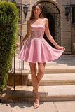 Ladivine CH2613 Glitter Mini Short fit and Flare Dress with Lace
