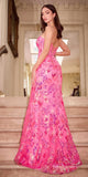 Ladivine CM356 Long Strapless Hot Pink Fitted Sequin Gown