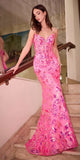 Ladivine CM356 Long Strapless Hot Pink Fitted Sequin Gown