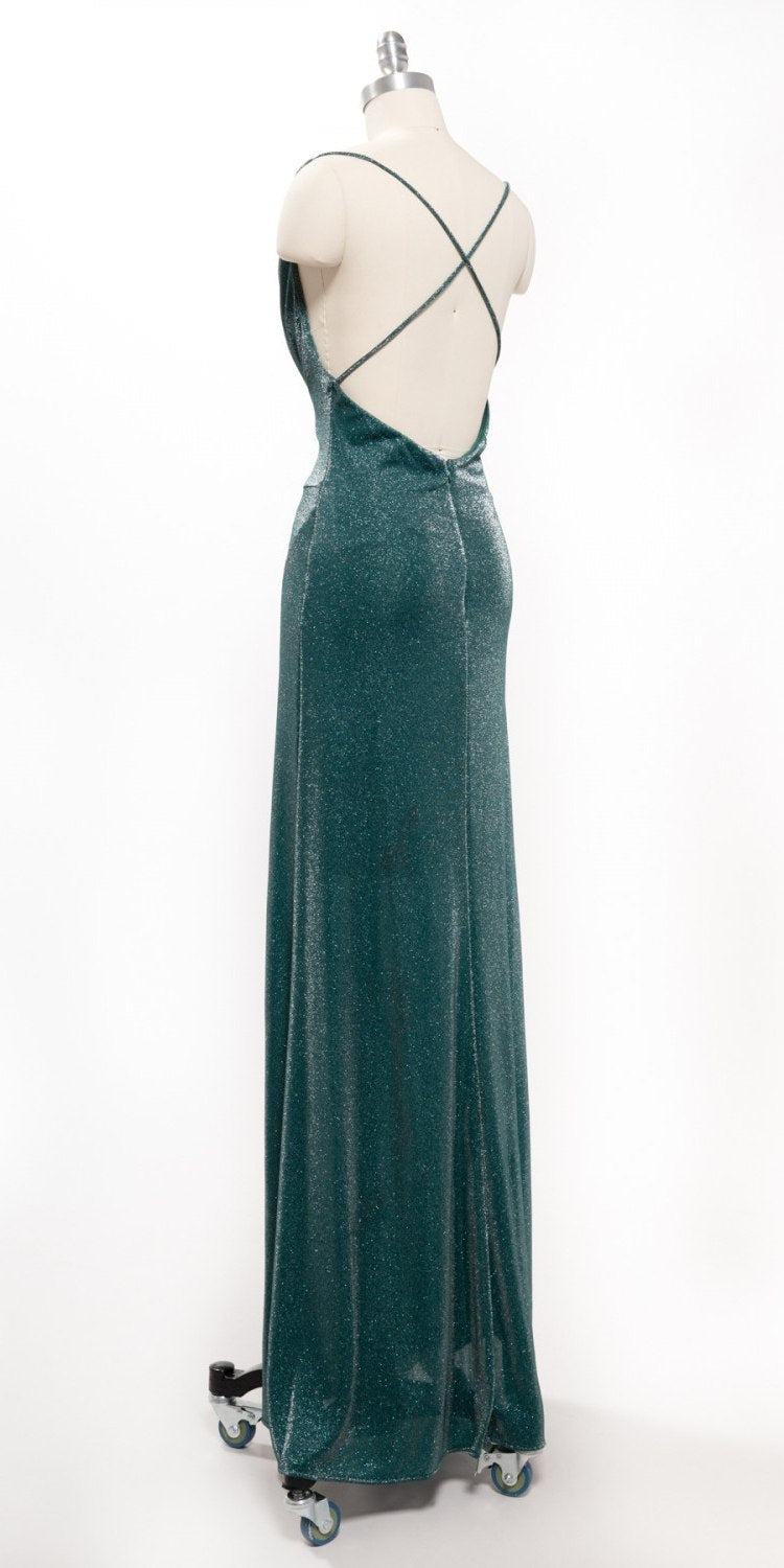 Aspeed USA D609 Floor Length Fitted Cowl Neckline Slit Evening Gown