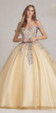 Nox Anabel JU809 Poofy A-Line Quinceanera Floral Embroidered Bodice Gown