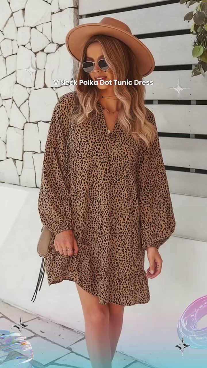 V Neck Polka Dot Tunic Dress