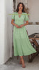 Solid V Neck Puff Sleeves Solid Knot Detail Dress - VIDEO
