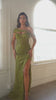 Ladivine CD0218 Long Strapless Sequin Gown Slit With Removable Sash