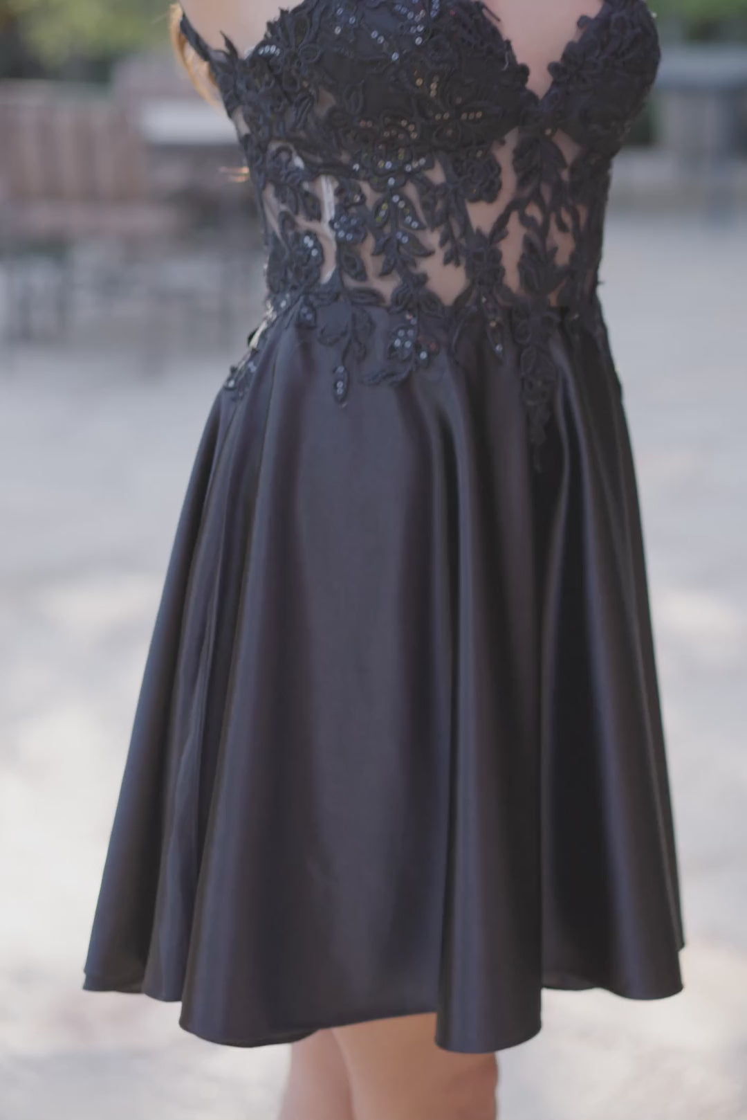 Juliet JT940R Dress V-Neck Leaf Lace Corset Bodice Satin Skirt - VIDEO