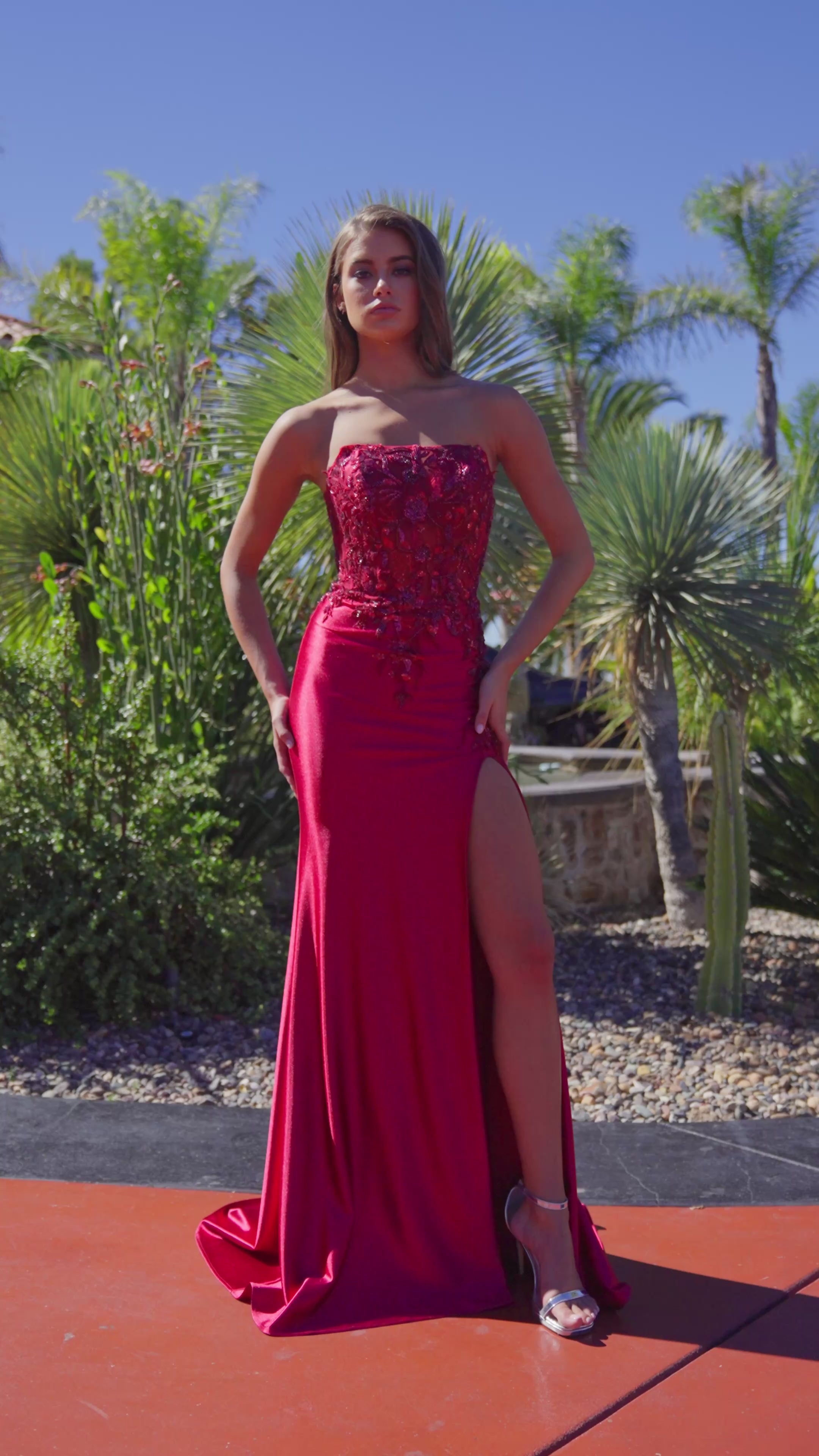 Nox Anabel A1743 Fitted Stretch Satin Sequin Applique Prom Gown