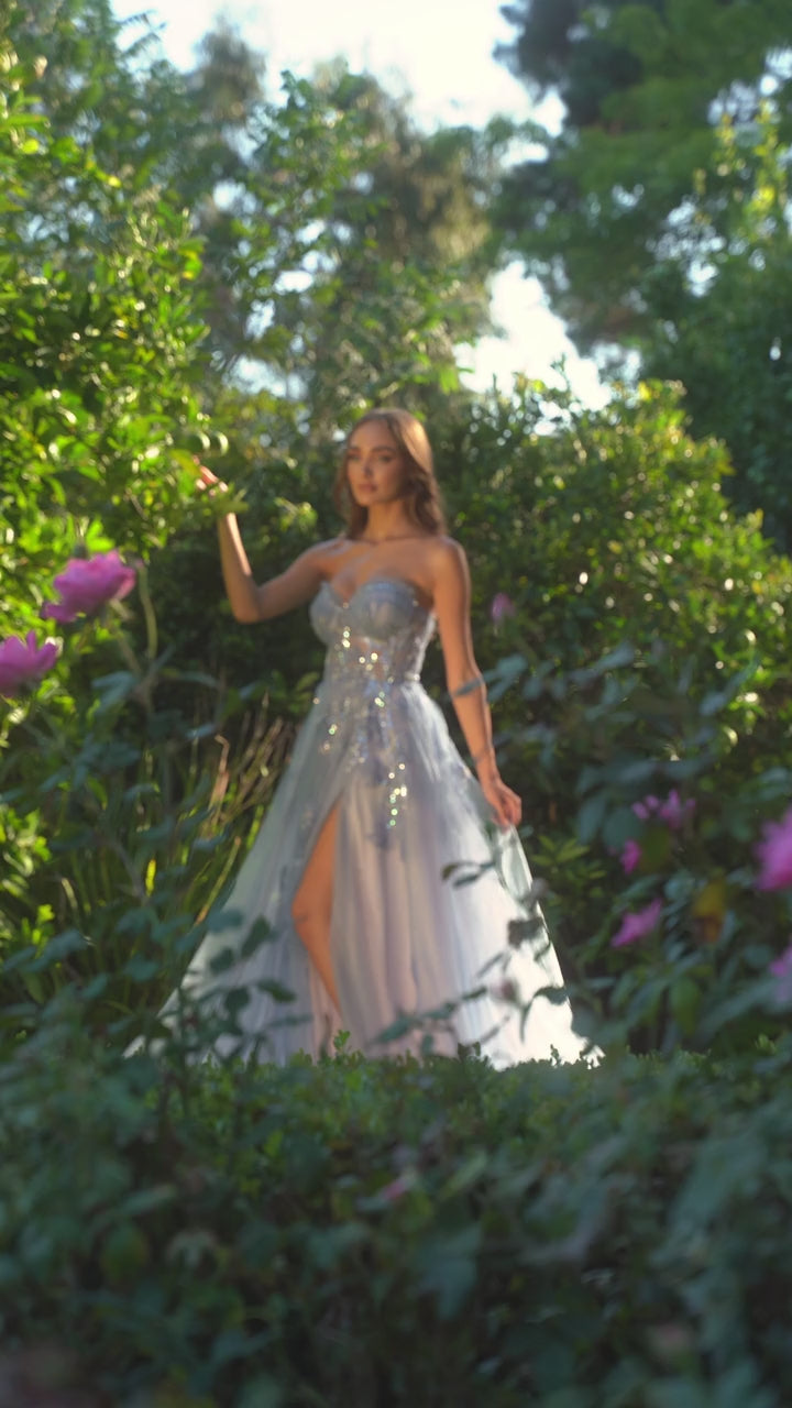 Andrea & Leo A1294 Long Strapless Sweetheart Sheer Bodice A-Line Gown - VIDEO