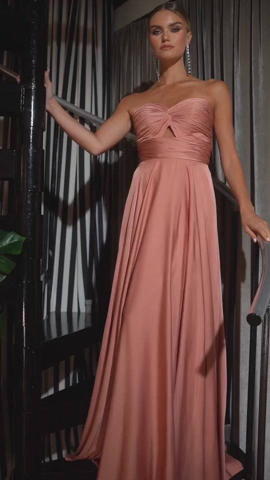 Ladivine 7496 Floor Length A-Line Luxurious Satin Strapless Keyhole Dress