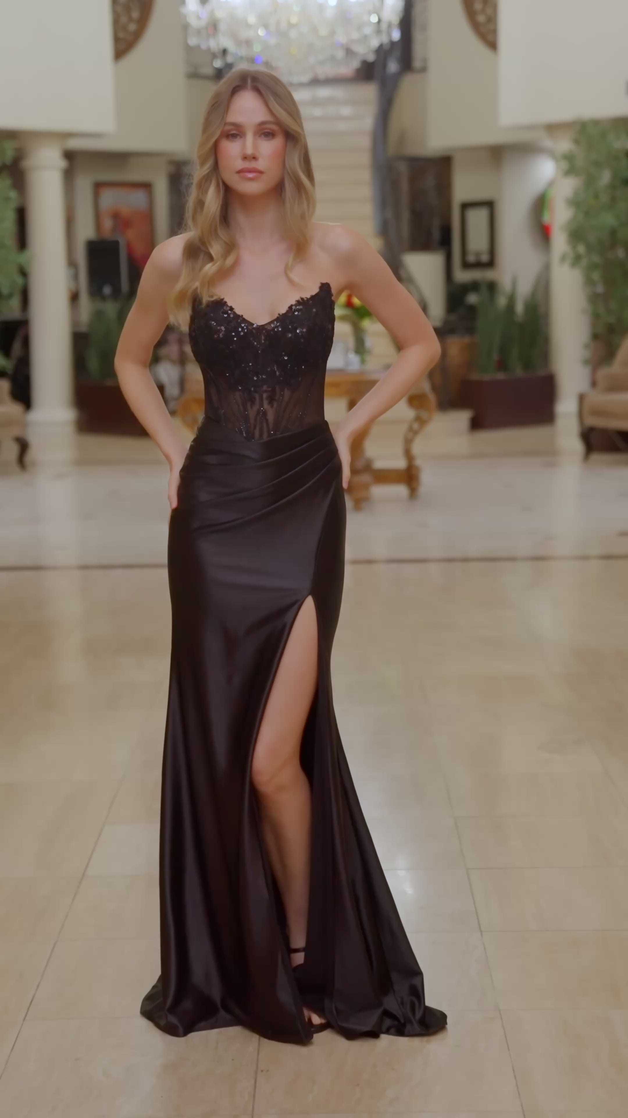 Nox Anabel D1765 Strapless V-Neckline Side Split Prom Gown
