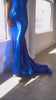 Ladivine CC2346 Long Fitted Stretch Satin Glitter Flocked Formal Gown