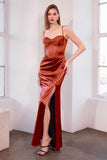Ladivine Amoris T608 Long Fitted Satin Prom Gown Corset Bodice Slit - SIENNA