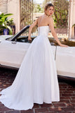 Off White Strapless Sweetheart A-Line Wedding Dress with Lace-Up Corset Back WN015