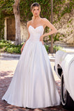 Off White Strapless Sweetheart A-Line Wedding Dress with Lace-Up Corset Back WN015