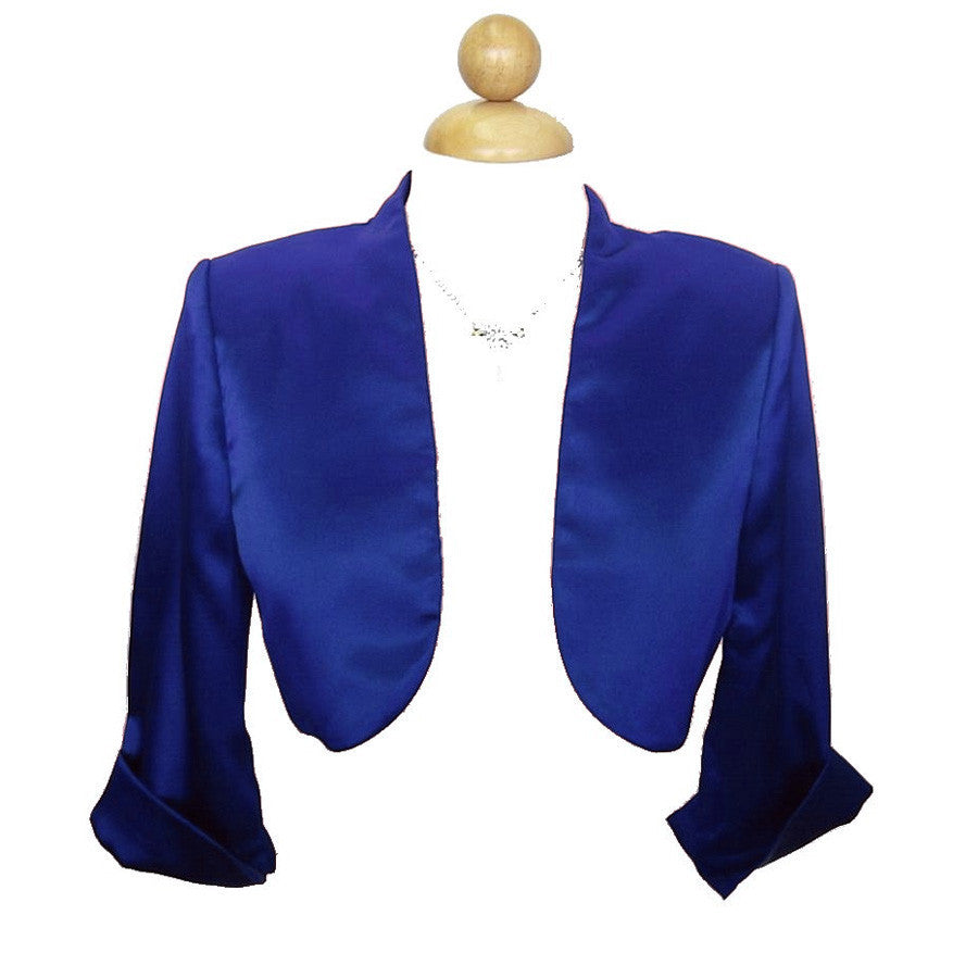 Mid Length Sleeve Royal Blue Satin Bolero Jacket Shrug