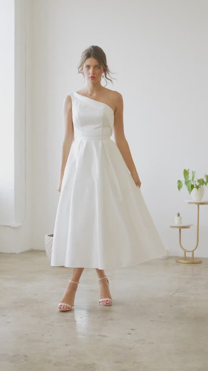 Nox Anabel JE931 One Shoulder Satin Tea Length Gown