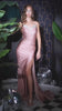 Ladivine CD888 Long Embellished Bust Stretch Satin Fitted Dress with Slit