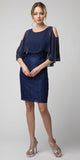 Lace Short Dress Navy Blue with Cold-Shoulder Poncho