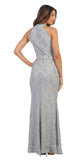 Glitter Lace Halter Long Formal Dress Silver