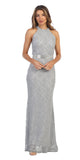 Glitter Lace Halter Long Formal Dress Silver