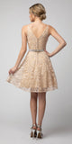 Embroidered Homecoming Short Dress Champagne V-Neck